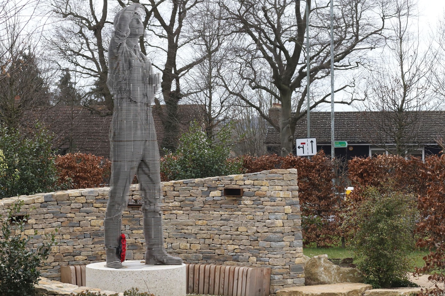 RAF Biggin Hill Memorial "The Strongest Link" featuring a pilot looking to the sky which was unveiled in 2022 to remember the RAF station's contribution to the defence of Great Britain.