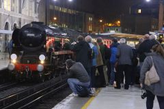 Preserved steam locomotive Merchant Navy Class 35028 "Clan Line" at London Victoria 24th November 2018.