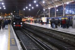 Preserved steam locomotive Merchant Navy Class 35028 "Clan Line" at London Victoria 24th November 2018.