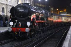 Preserved steam locomotive Merchant Navy Class 35028 "Clan Line" at London Victoria 24th November 2018.