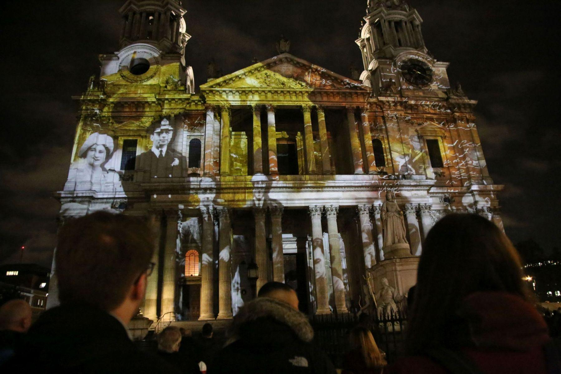 2019 St. Paul's Cathedral Illuminated with projected photos to remember the work of the St. Paul’s Fire Watch who protected the cathedral through the bombing and fires of The Blitz in World War Two