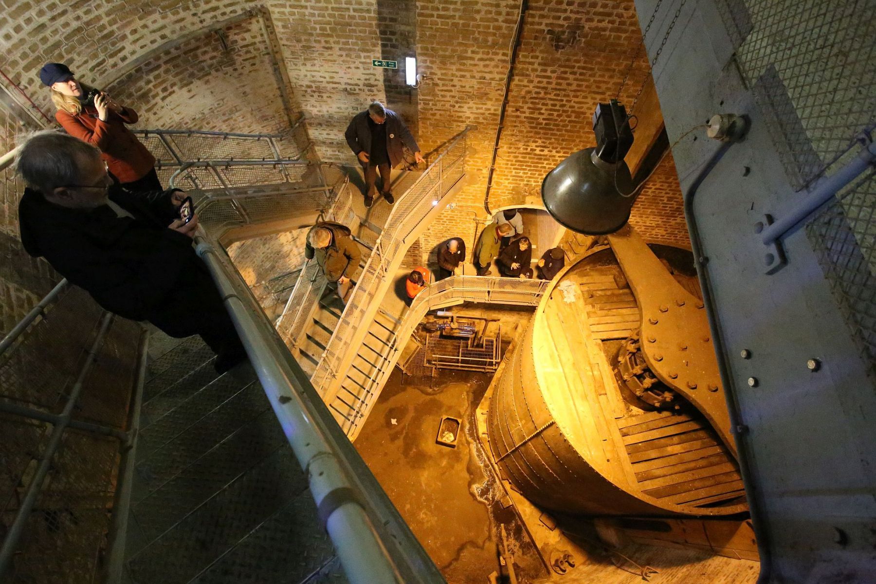 Hydraulic accumulator in the South Pier of Tower Bridge. Tower Bridge Behind the Scenes engineering tour. 19-Nov-2019.