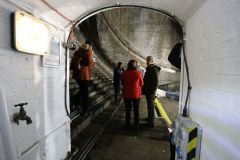 Walkway into the bascule chamber of Tower Bridge's South pier. Tower Bridge Behind the Scenes engineering tour. 19-Nov-2019.