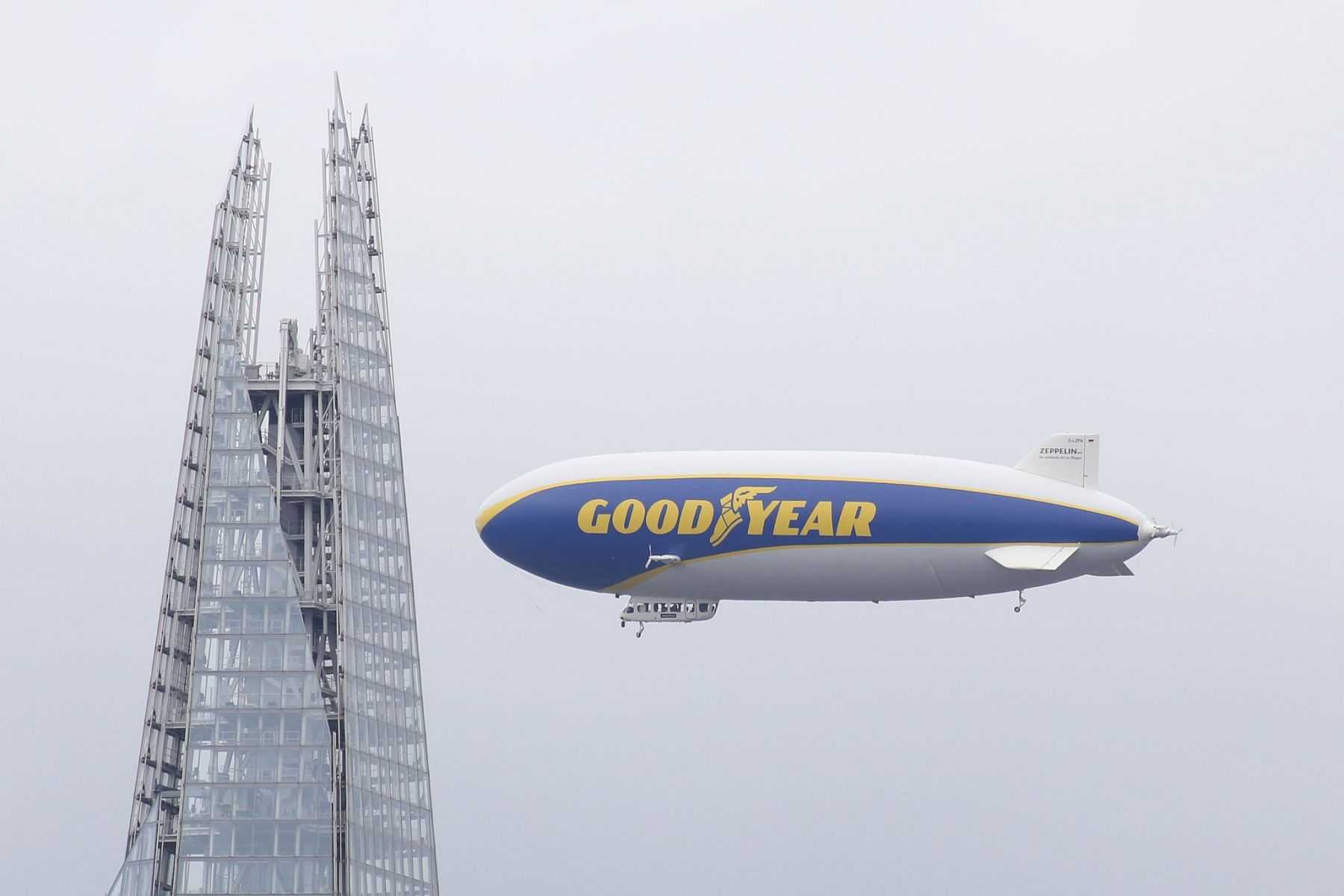 Goodyear Zeppelin Airship D-LZFN Over London next to The Shard