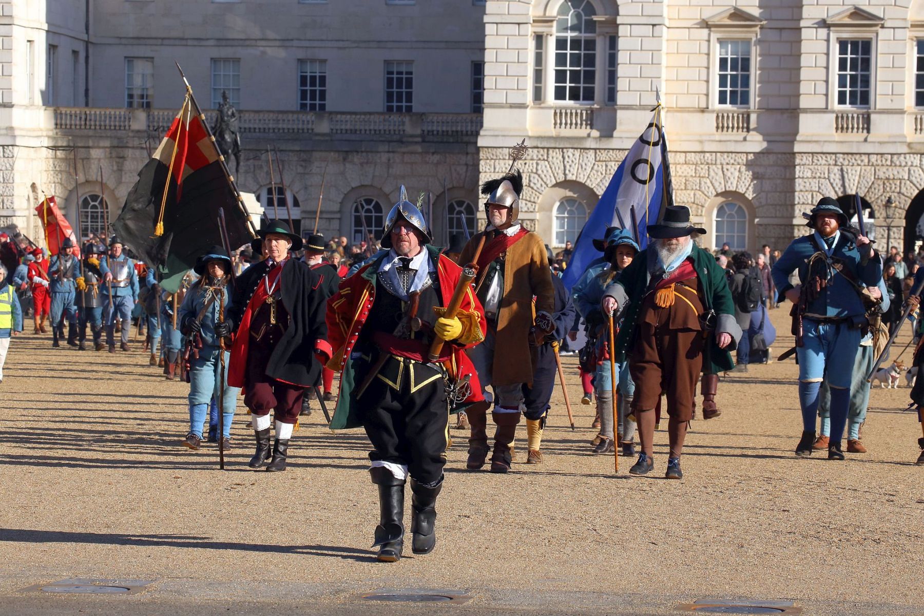 The English Civil War Society parade in the heart of London down The Mall and on to Horse Guards Parade on the annual march in commemoration of King Charles I, executed in Whitehall on 30-Jan-1649.