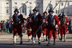The English Civil War Society parade in the heart of London down The Mall and on to Horse Guards Parade on the annual march in commemoration of King Charles I, executed in Whitehall on 30-Jan-1649.
