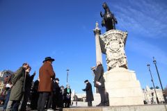 The 2022 Royal Stuart Society's Commemoration on the anniversary of King Charles the First's execution in Whitehall on 30th January 1649. Statue of King Charles I in Whitehall by Trafalgar Square. 30-Jan-2022.