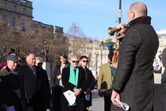 The 2022 Royal Stuart Society's Commemoration on the anniversary of King Charles the First's execution in Whitehall on 30th January 1649. Statue of King Charles I in Whitehall by Trafalgar Square. 30-Jan-2022.