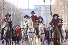 The English Civil War Society parade in the heart of London down The Mall and on to Horse Guards Parade on the annual march in commemoration of King Charles I, executed in Whitehall on 30-Jan-1649.
