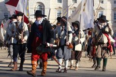 The English Civil War Society parade in the heart of London down The Mall and on to Horse Guards Parade on the annual march in commemoration of King Charles I, executed in Whitehall on 30-Jan-1649.