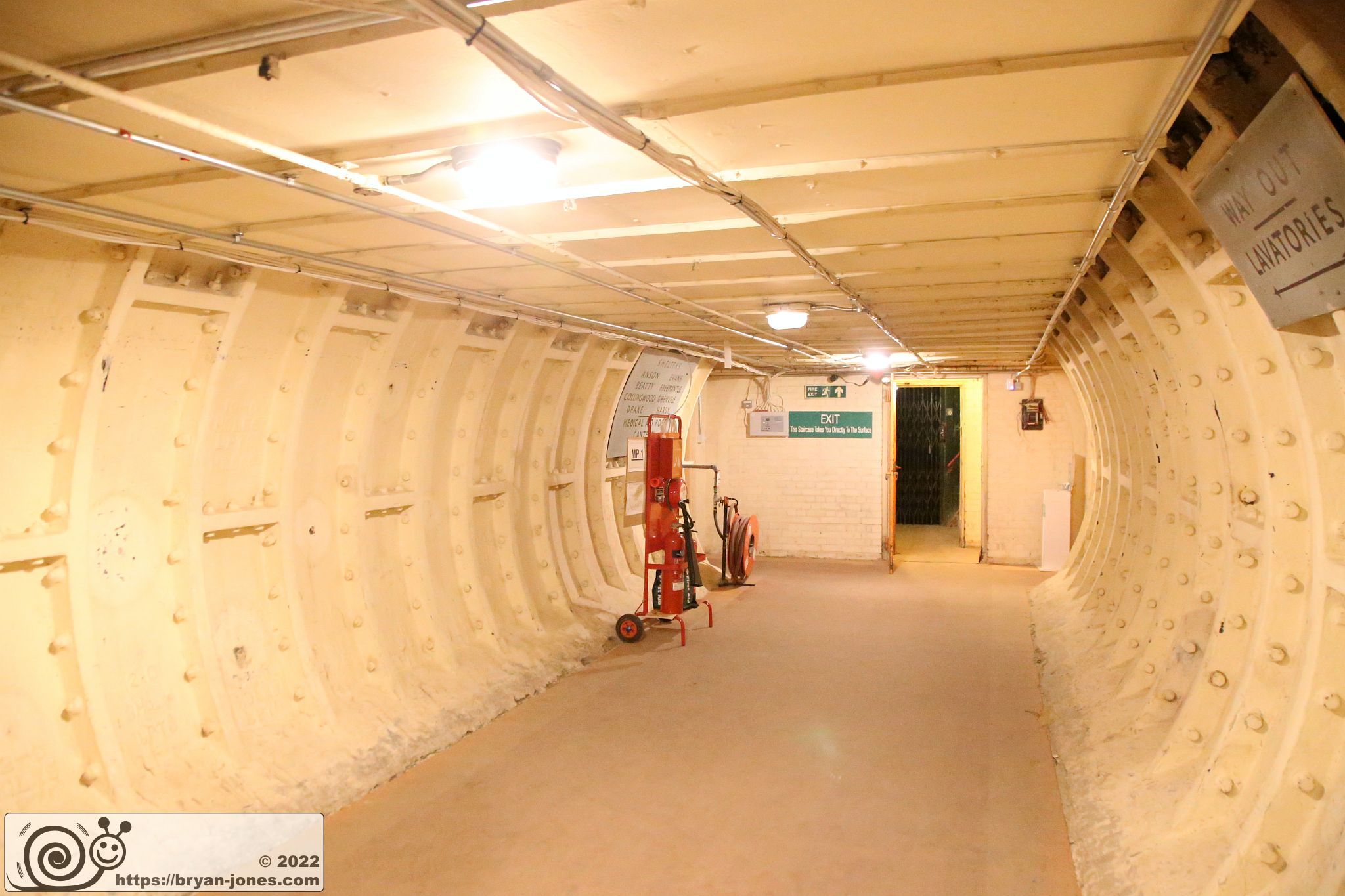 Clapham South WW2 air raid shelter in London. Part of the Empire Windrush story. Photographed 23-Apr-2022 on London Transport Museum Hidden London tour.