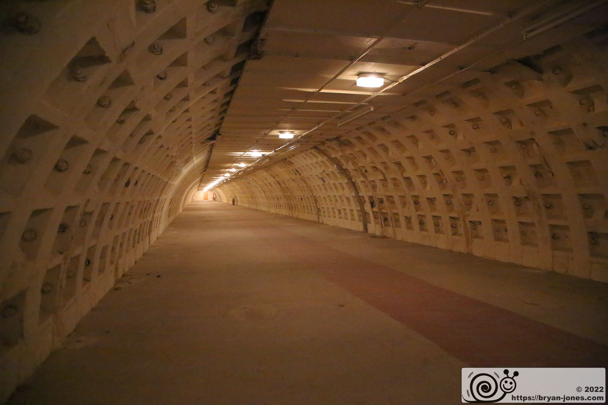 Clapham South WW2 air raid shelter in London. Part of the Empire Windrush story. Photographed 23-Apr-2022 on London Transport Museum Hidden London tour.