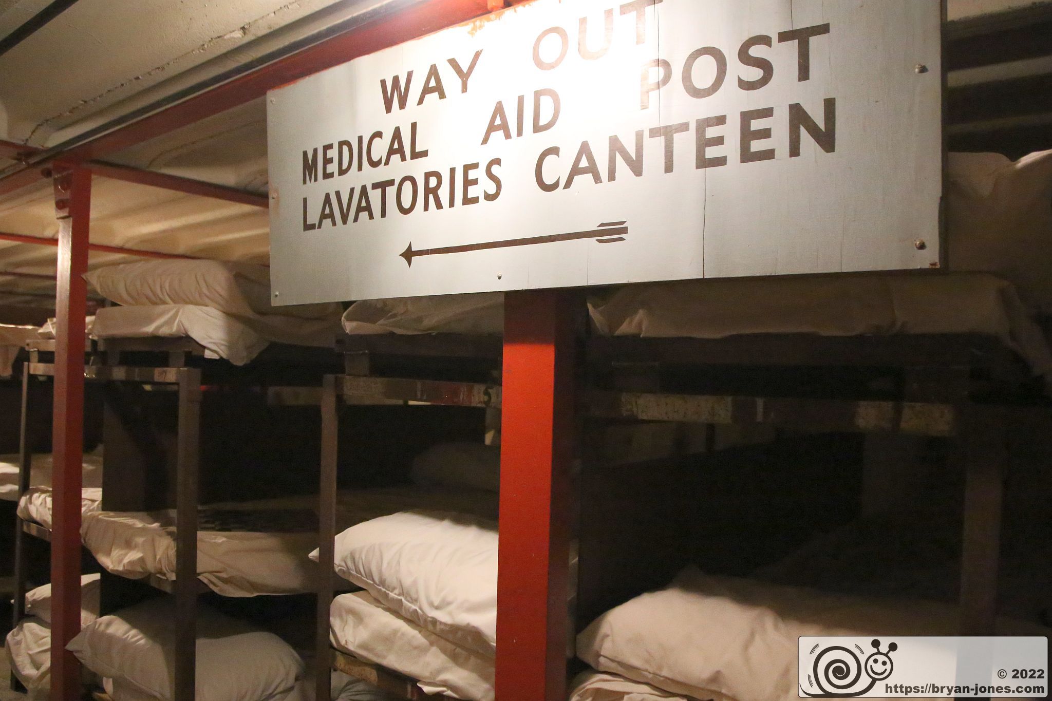 Clapham South WW2 air raid shelter in London. Part of the Empire Windrush story. Photographed 23-Apr-2022 on London Transport Museum Hidden London tour.