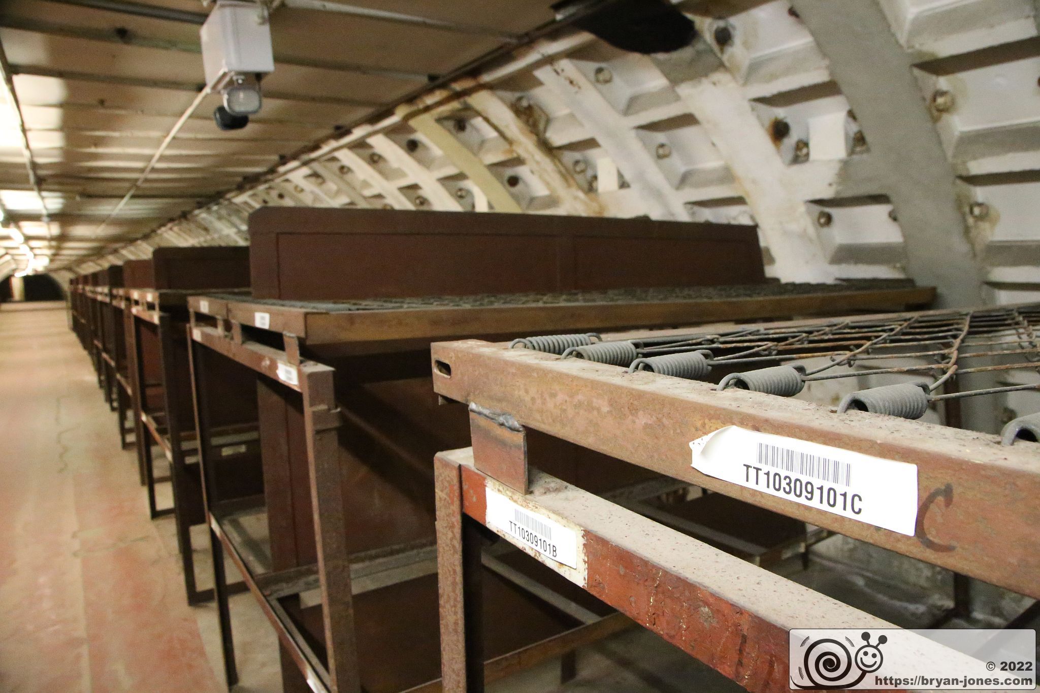 Clapham South WW2 air raid shelter in London. Part of the Empire Windrush story. Photographed 23-Apr-2022 on London Transport Museum Hidden London tour.