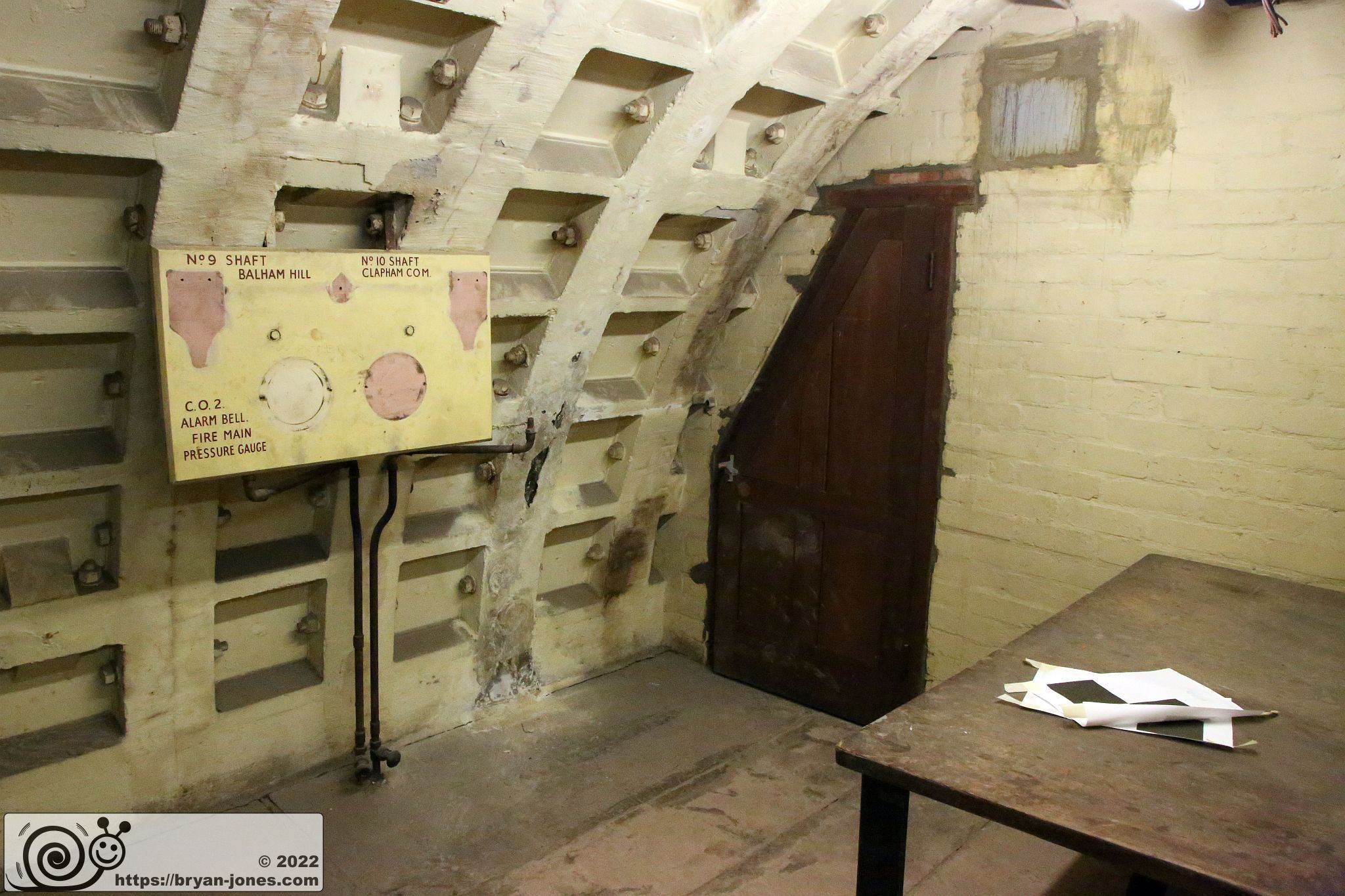 Clapham South WW2 air raid shelter in London. Part of the Empire Windrush story. Photographed 23-Apr-2022 on London Transport Museum Hidden London tour.