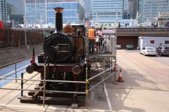 LB&SCR Terrier class steam engine "Poplar" visiting Poplar DLR train depot close to Canary Wharf