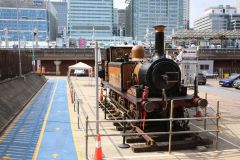 LB&SCR Terrier class steam engine "Poplar" visiting Poplar DLR depot close to Canary Wharf