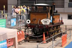 LB&SCR Terrier class steam engine "Poplar" visiting Poplar DLR depot close to Canary Wharf