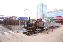 LB&SCR Terrier class steam engine "Poplar" visiting Poplar DLR depot close to Canary Wharf