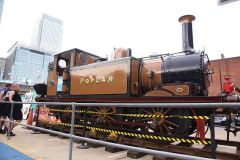 LB&SCR Terrier class steam engine "Poplar" visiting Poplar DLR depot close to Canary Wharf