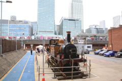 LB&SCR Terrier class steam engine "Poplar" visiting Poplar DLR depot close to Canary Wharf