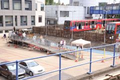 LB&SCR Terrier class steam engine "Poplar" visiting Poplar DLR depot close to Canary Wharf