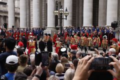 The Lord Mayor and dignitaries at the reading of the Royal Proclamation of King Charles III as King, read from the steps of the Royal Exchange in the City of London.