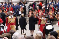 The Lord Mayor and dignitaries at the reading of the Royal Proclamation of King Charles III as King, read from the steps of the Royal Exchange in the City of London.