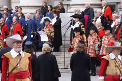 The Lord Mayor and dignitaries, including Heralds, at the reading of the Royal Proclamation of King Charles III as King, read from the steps of the Royal Exchange in the City of London.
