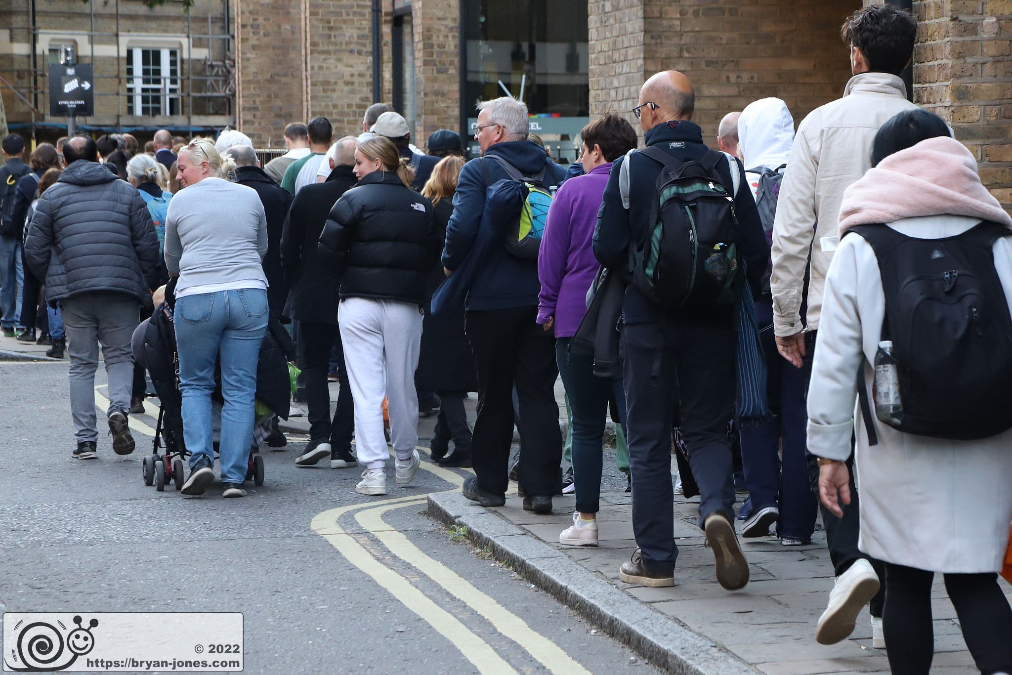 The lying-in-state queue in Mill Street, looking to Jamaica Road