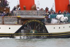 Close up of he paddle box of Paddle Steamer Waverley in the Thames estuary at speed