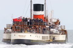 Paddle Steamer Waverley in the Thames estuary at speed seen from the stern