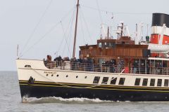 The bow of Paddle Steamer Waverley in the Thames estuary at speed