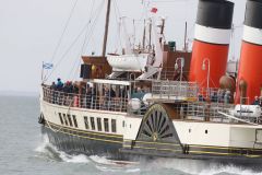 Paddle Steamer Waverley in the Thames estuary at speed going away