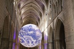 Gaia Earth by Luke Jerram at Southwark Cathedral in October 2022, seen in the day
