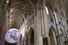Gaia Earth by Luke Jerram at Southwark Cathedral in October 2022, seen in the day