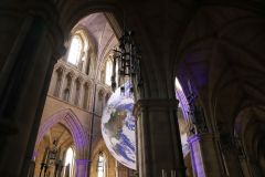 Gaia Earth by Luke Jerram at Southwark Cathedral in October 2022, seen in the day