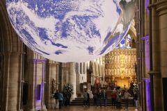 Gaia Earth by Luke Jerram at Southwark Cathedral in October 2022, seen in the day
