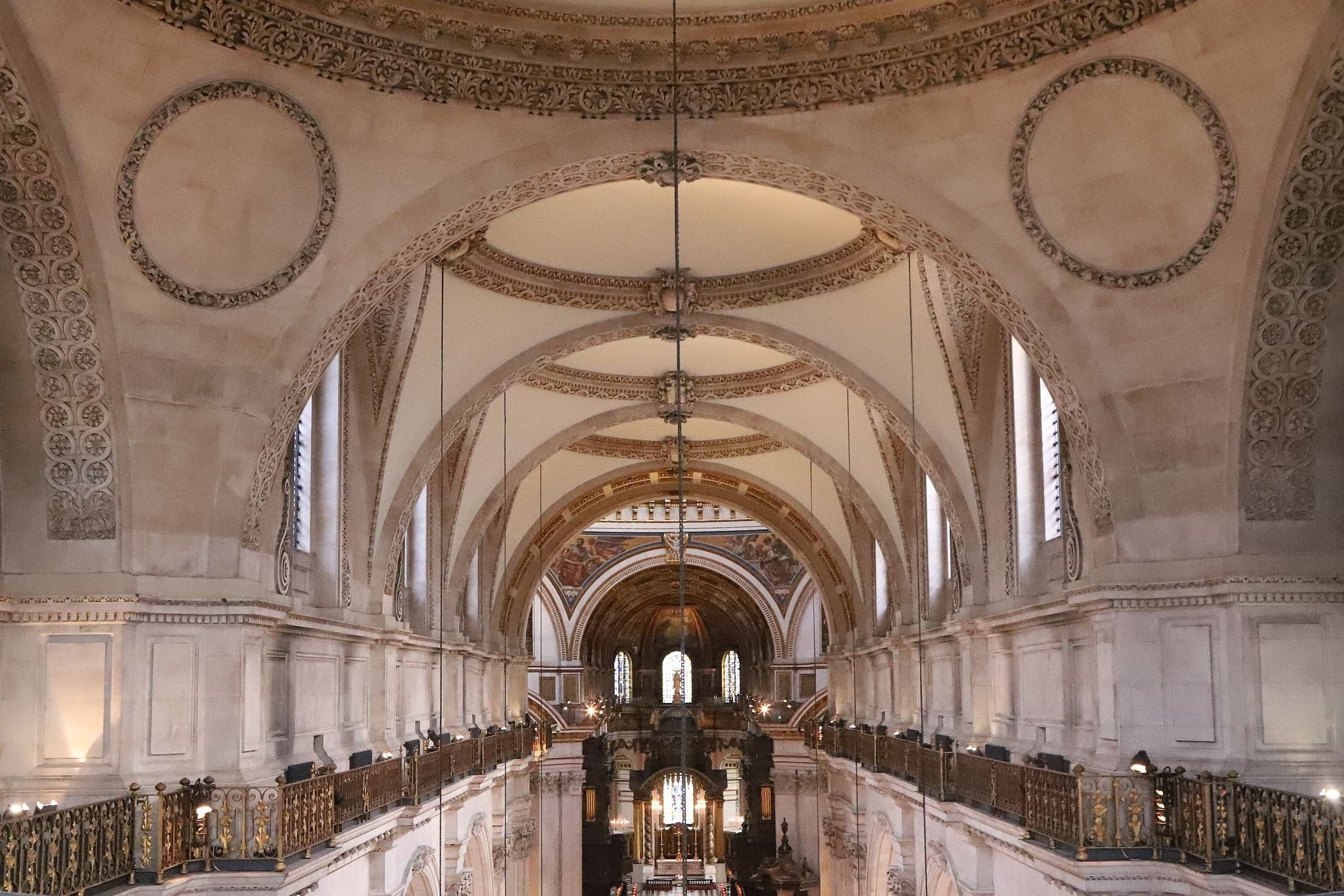 View down the nave from the balcony above the Great West Doors. St. Paul's Cathedral Triforium Tour, 09-Jan-2023.