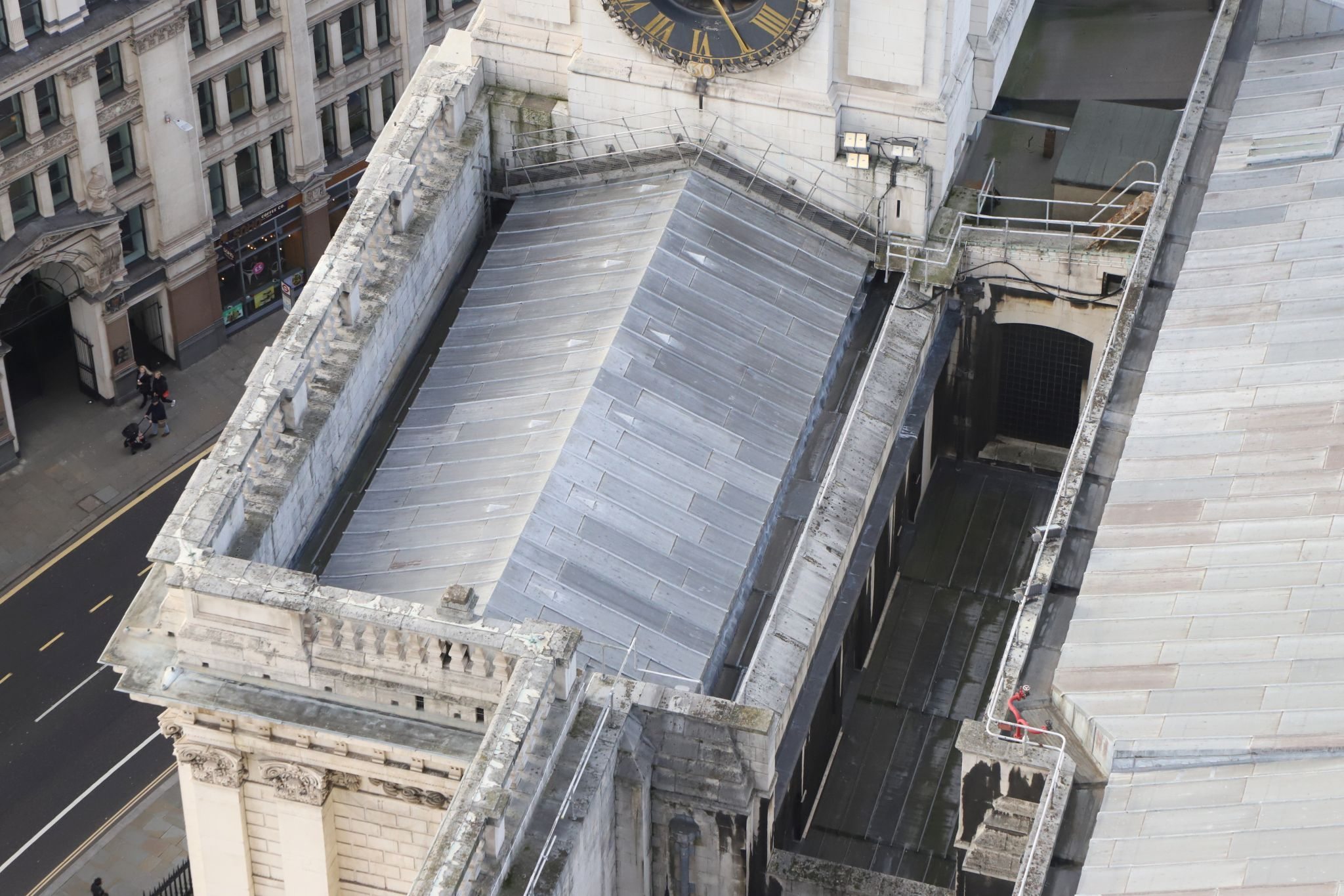 The roof of St. Paul's cathedral seen from the Golden Gallery on the top of the dome showing the roof of the room containing the Library.