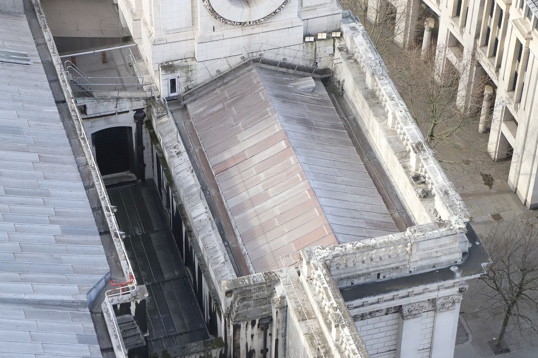 The roof of St. Paul's cathedral seen from the Golden Gallery on the top of the dome showing the roof of the room containing the Great Model. 2023.