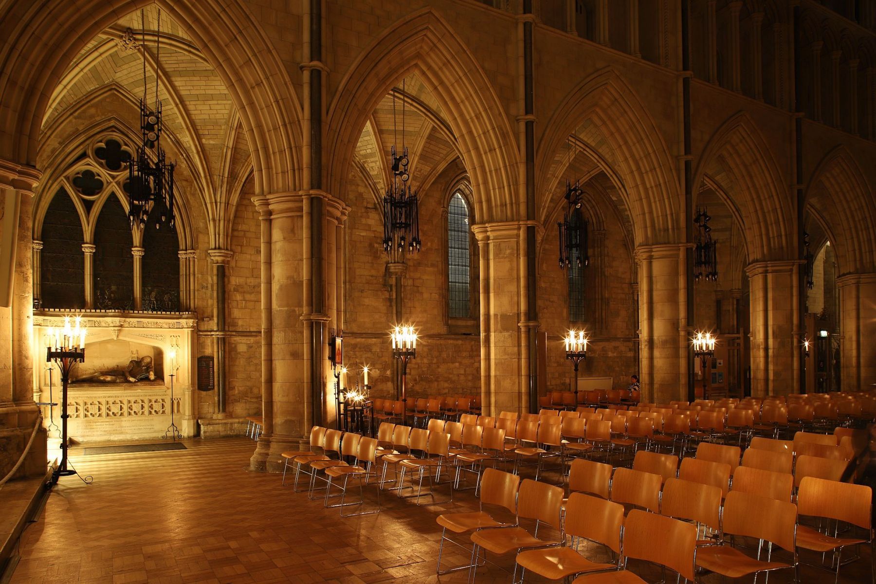 Southwark Cathedral lit by candlelight for a photography evening
