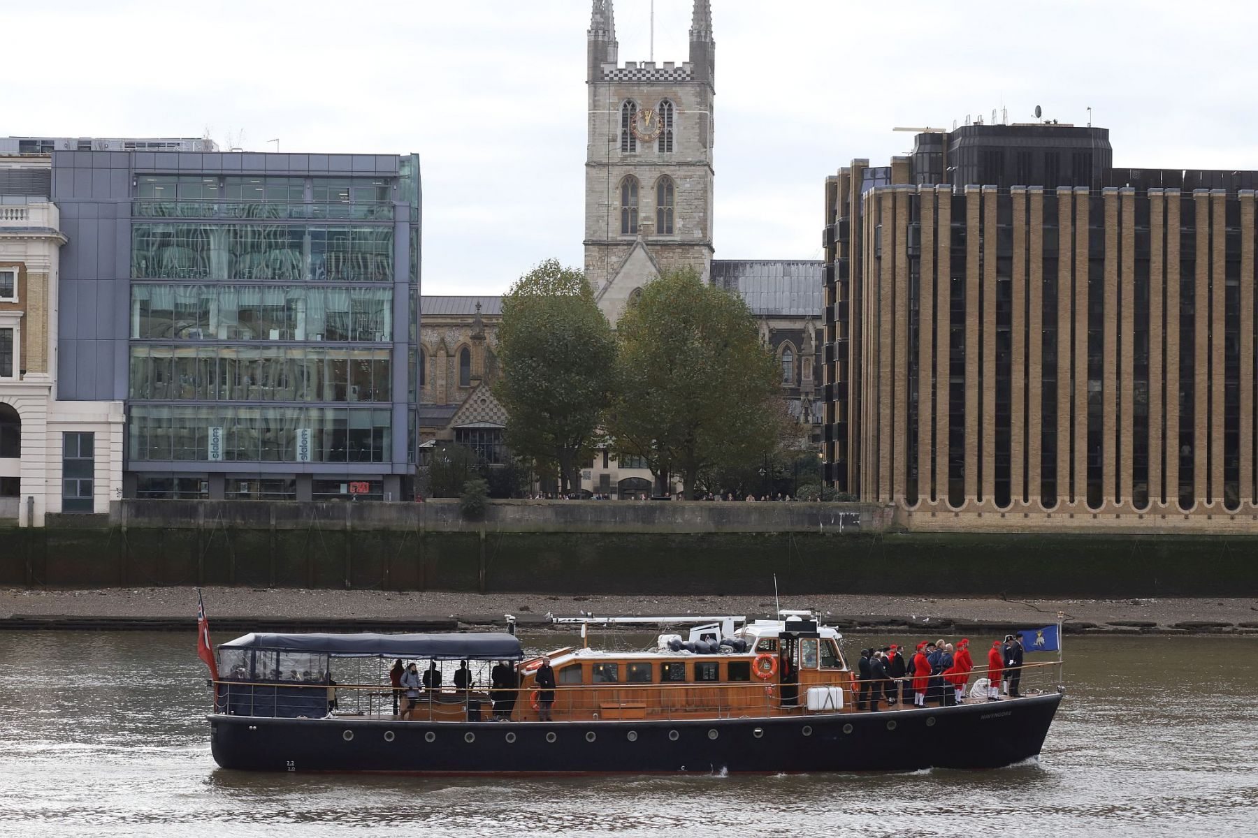 Havengore passing Southwark Cathedral, 2022 River Thames Armistice Day flotilla