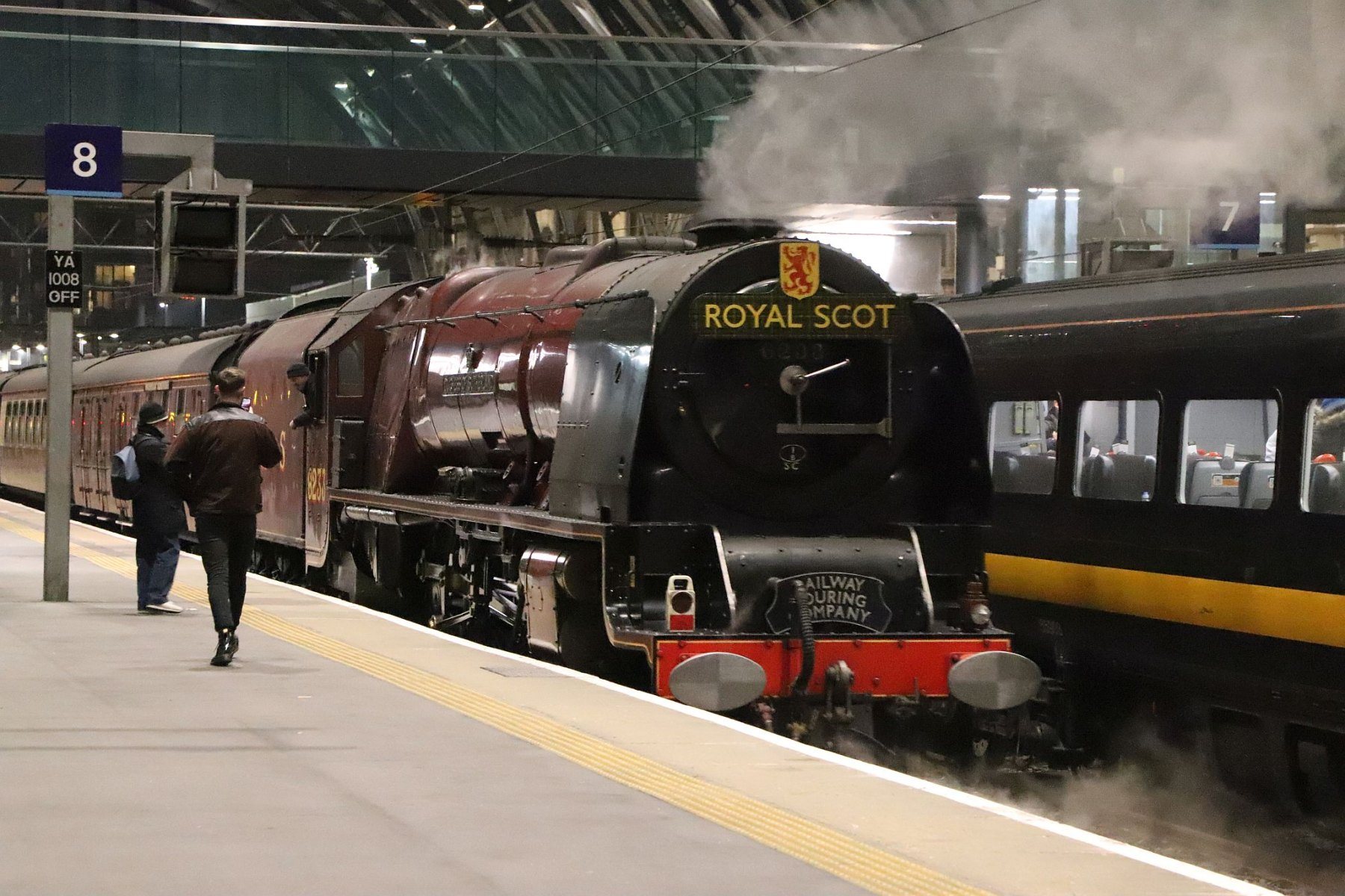 Steam locomotive 6233 Duchess of Sutherland LMS Princess Coronation Class at Kings Cross station 03-Dec-2022