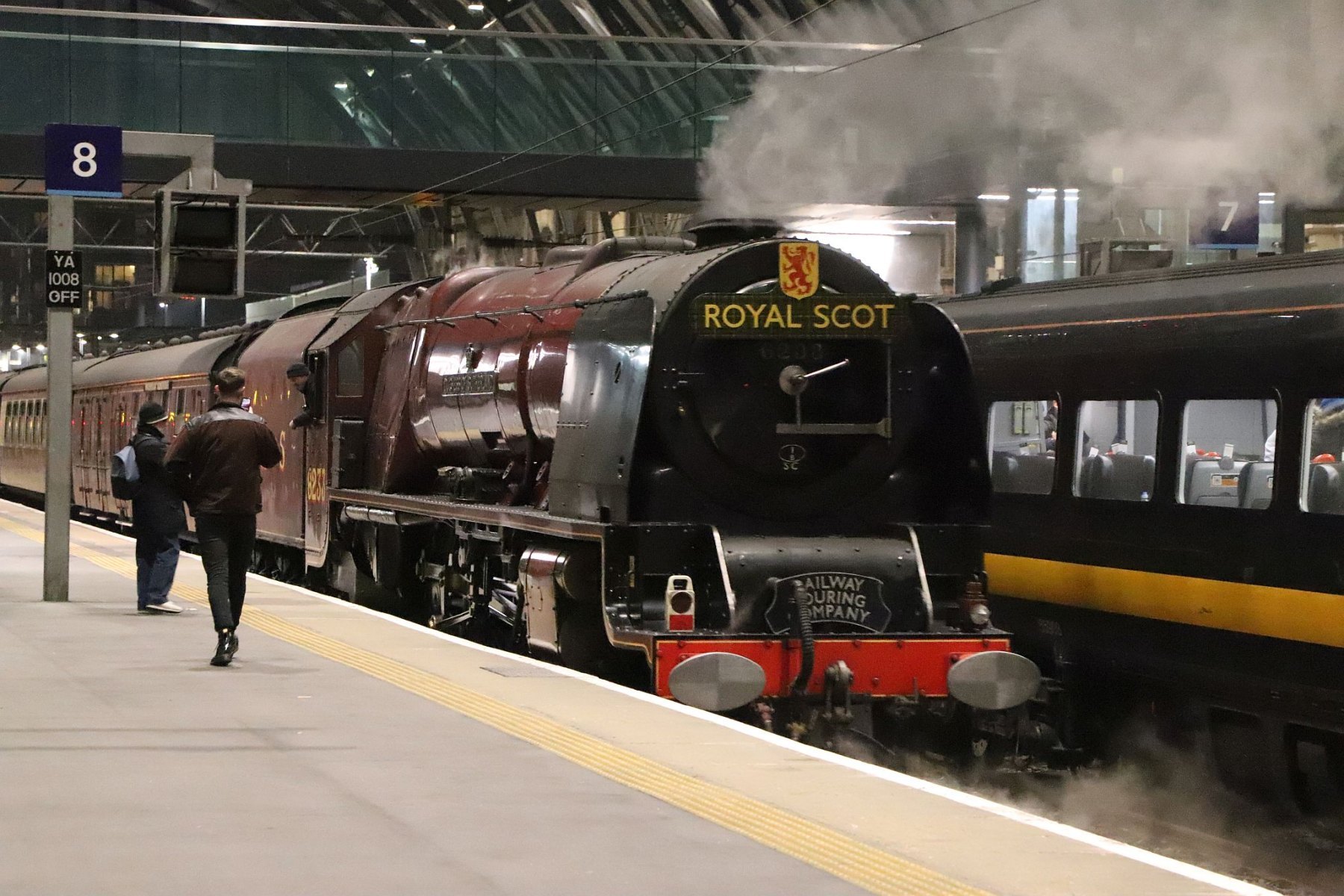 Steam locomotive 6233 Duchess of Sutherland LMS Princess Coronation Class at Kings Cross station 03-Dec-2022