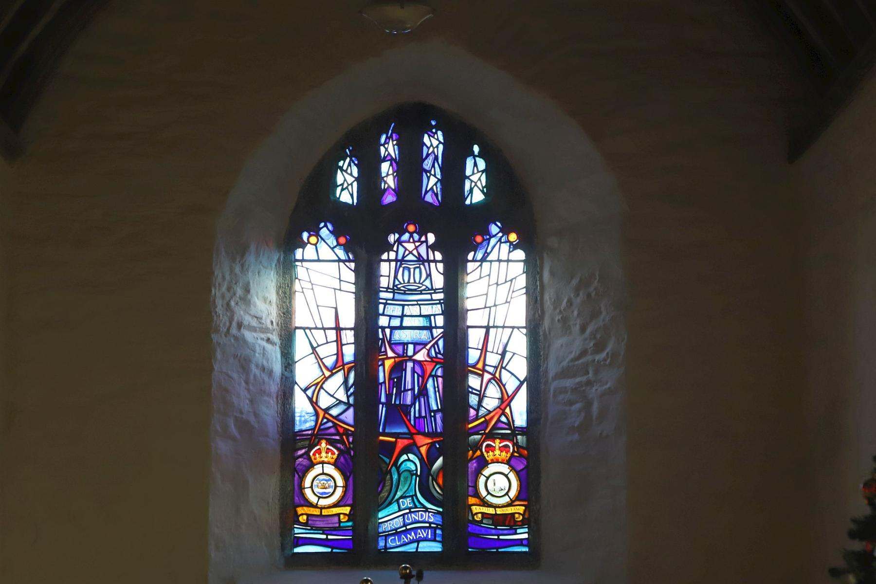 1989 RAF memorial stained glass window at St. Eval Parish Church near Newquay in Cornwall