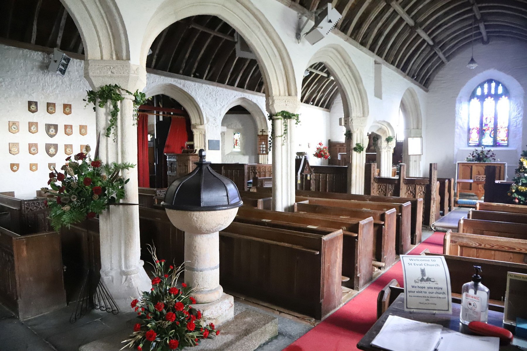 Southern aisle at St. Eval Parish Church near Newquay in Cornwall