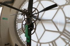 The counterbalance weights inside the clock face of the Caledonian Park Clock Tower