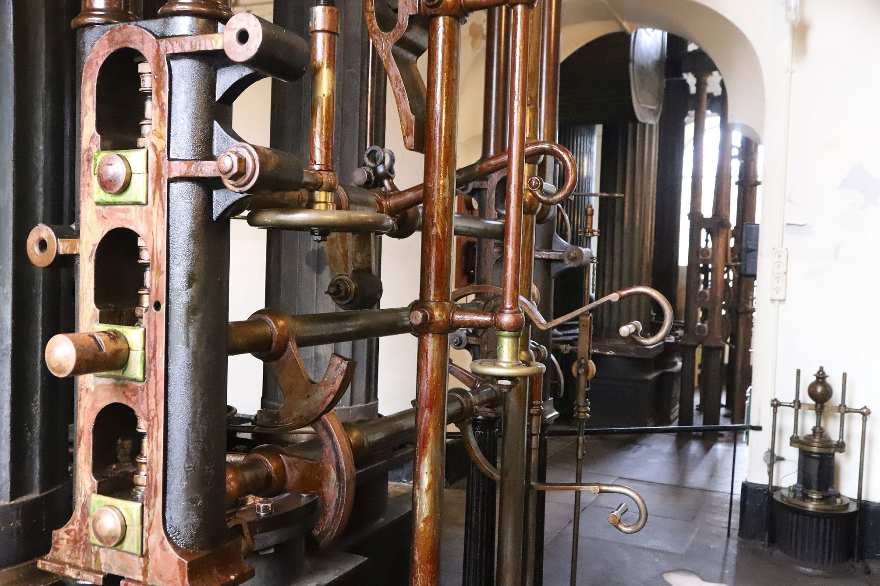 Pipework of the 90 inch Grand Junction Cornish steam beam engine at the London Museum of Water and Steam