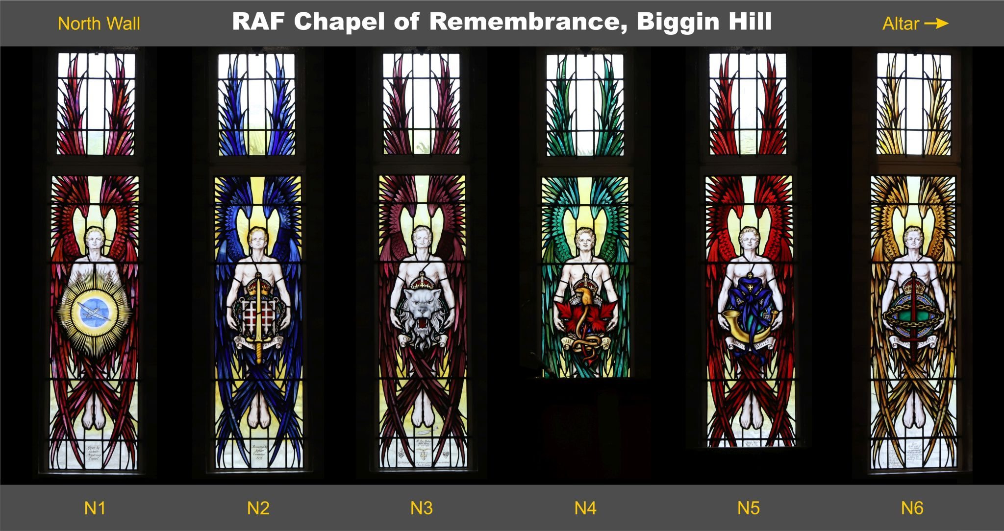 Stained glass window composite group photograph, Biggin Hill RAF Memorial Chapel. Royal Air Force, World War Two Battle of Britain. 03-Mar-2023. 3rd March 2023.